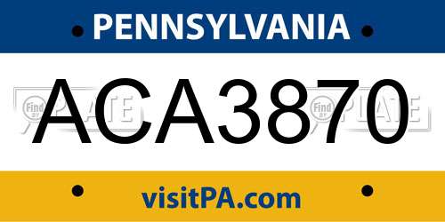 ACA3870 Pennsylvania License Plate
