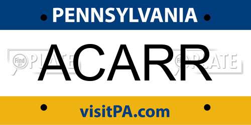 ACARR Pennsylvania License Plate