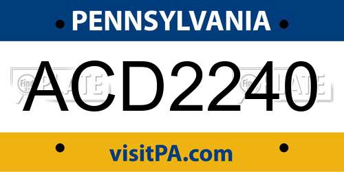 ACD2240 Pennsylvania License Plate