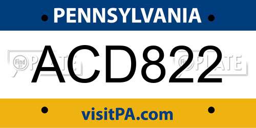 ACD822 Pennsylvania License Plate