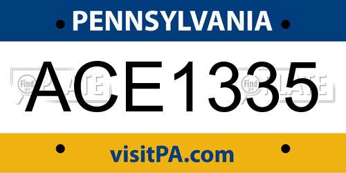 ACE1335 Pennsylvania License Plate