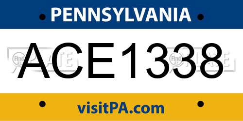 ACE1338 Pennsylvania License Plate