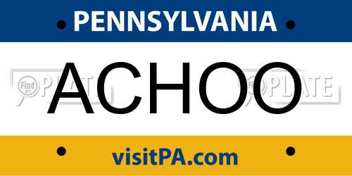 ACHOO Pennsylvania License Plate
