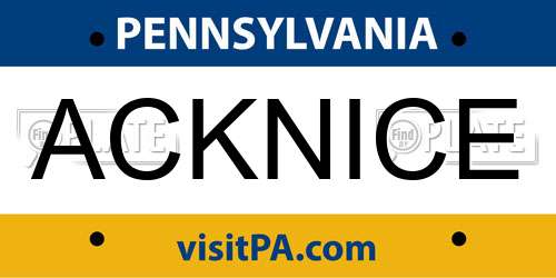 ACKNICE Pennsylvania License Plate