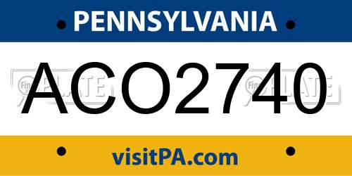 ACO2740 Pennsylvania License Plate