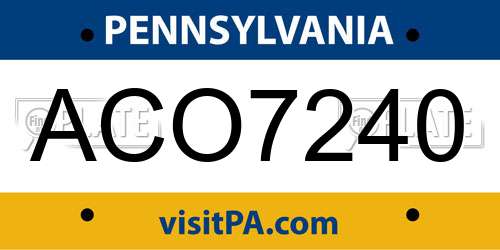 ACO7240 Pennsylvania License Plate