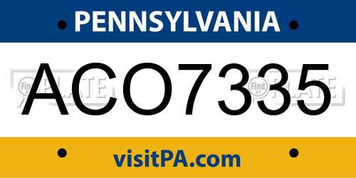 ACO7335 Pennsylvania License Plate
