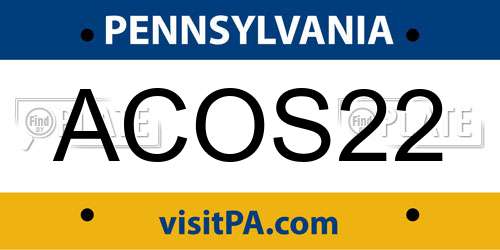ACOS22 Pennsylvania License Plate