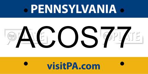 ACOS77 Pennsylvania License Plate