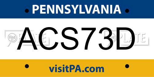 ACS73D Pennsylvania License Plate