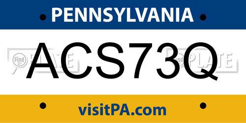 ACS73Q Pennsylvania License Plate