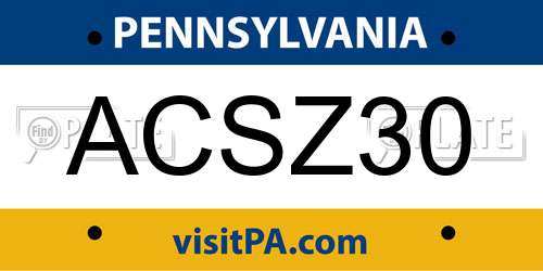 ACSZ30 Pennsylvania License Plate