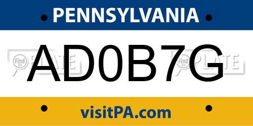 AD0B7G Pennsylvania License Plate