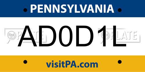 AD0D1L Pennsylvania License Plate