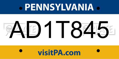 AD1T845 Pennsylvania License Plate