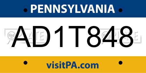 AD1T848 Pennsylvania License Plate