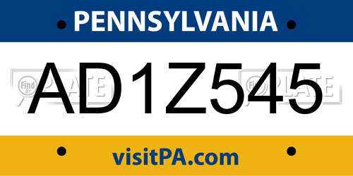 AD1Z545 Pennsylvania License Plate