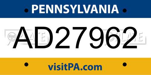 AD27962 Pennsylvania License Plate