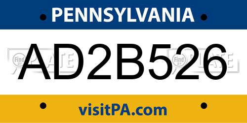 AD2B526 Pennsylvania License Plate
