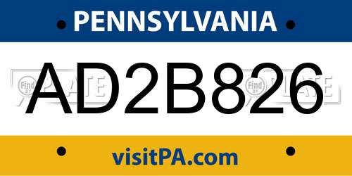 AD2B826 Pennsylvania License Plate