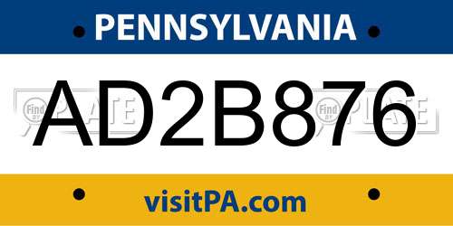 AD2B876 Pennsylvania License Plate