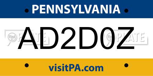 AD2D0Z Pennsylvania License Plate