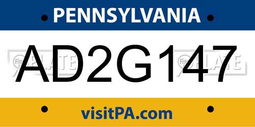 AD2G147 Pennsylvania License Plate