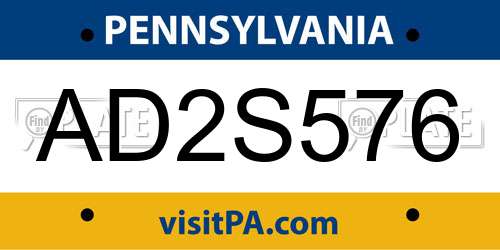 AD2S576 Pennsylvania License Plate