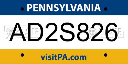 AD2S826 Pennsylvania License Plate