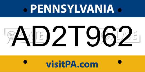 AD2T962 Pennsylvania License Plate