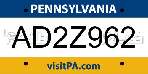 AD2Z962 Pennsylvania License Plate