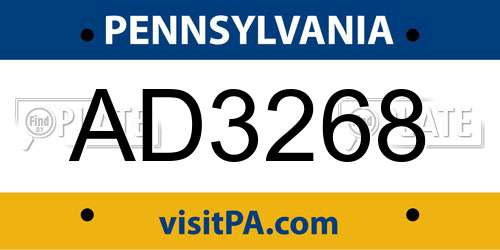 AD3268 Pennsylvania License Plate