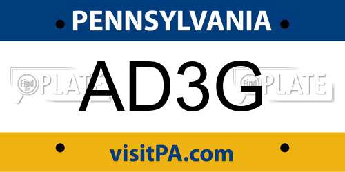 AD3G Pennsylvania License Plate