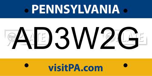 AD3W2G Pennsylvania License Plate