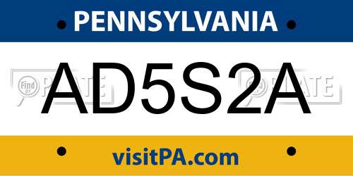 AD5S2A Pennsylvania License Plate