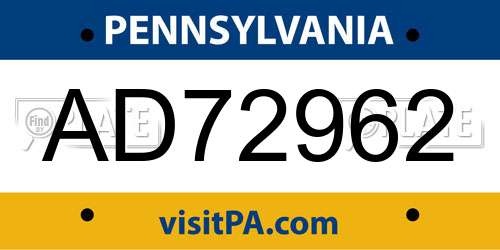 AD72962 Pennsylvania License Plate