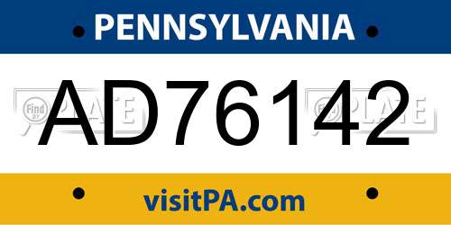 AD76142 Pennsylvania License Plate
