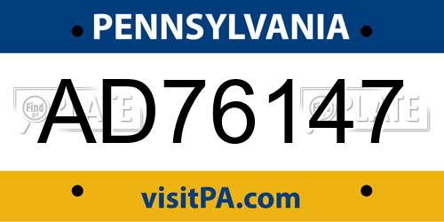 AD76147 Pennsylvania License Plate