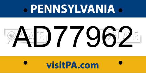 AD77962 Pennsylvania License Plate