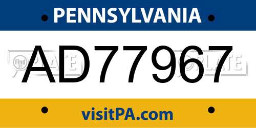 AD77967 Pennsylvania License Plate