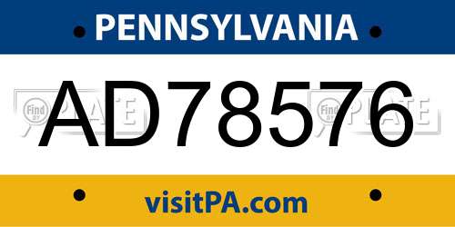 AD78576 Pennsylvania License Plate