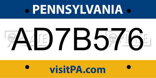 AD7B576 Pennsylvania License Plate