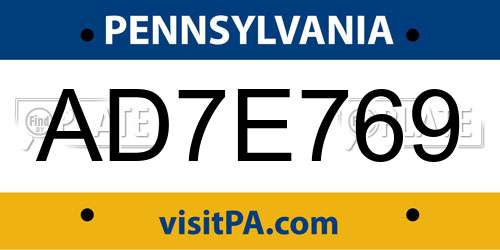 AD7E769 Pennsylvania License Plate