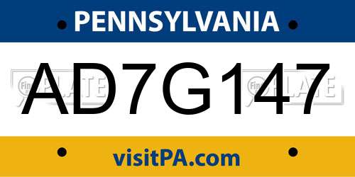 AD7G147 Pennsylvania License Plate