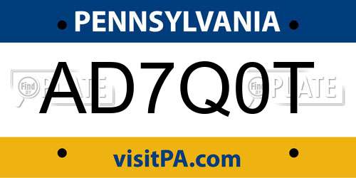 AD7Q0T Pennsylvania License Plate