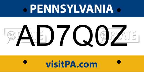 AD7Q0Z Pennsylvania License Plate