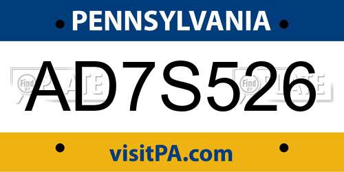 AD7S526 Pennsylvania License Plate