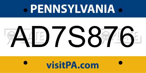 AD7S876 Pennsylvania License Plate