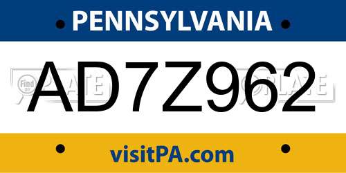 AD7Z962 Pennsylvania License Plate