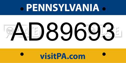 AD89693 Pennsylvania License Plate